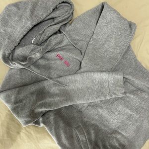 Grey Phi Mu hoodie /Sweatshirt. Cow neck. Vertical Pink phi mu monogram detail